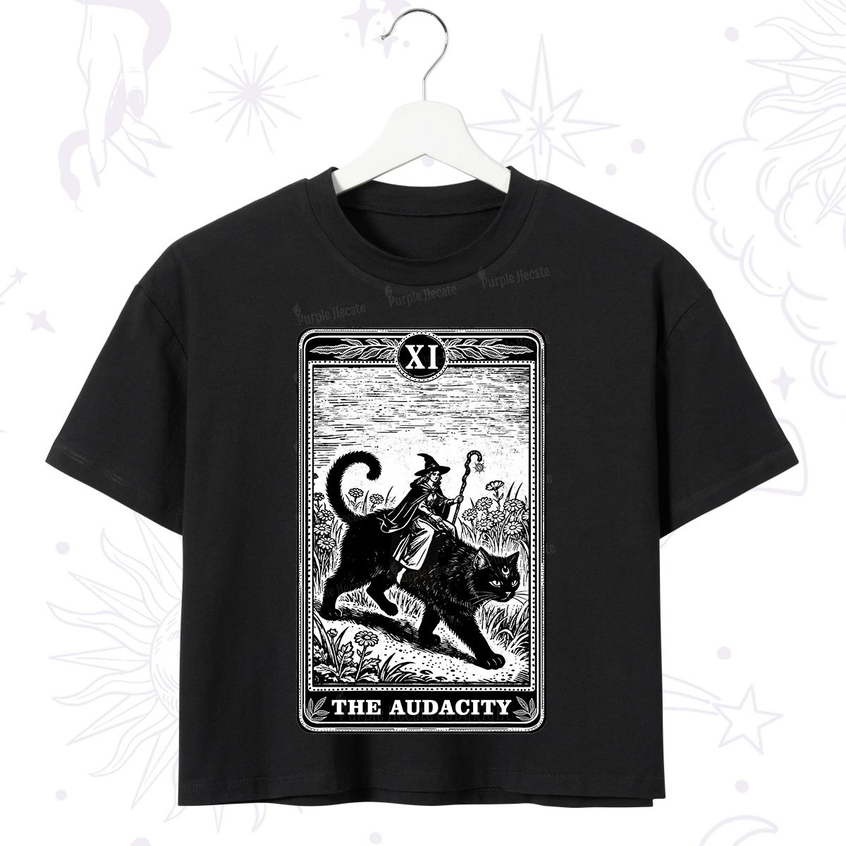 Purplehecate The Audacity Wizard Cat Tarot Crop T-Shirt