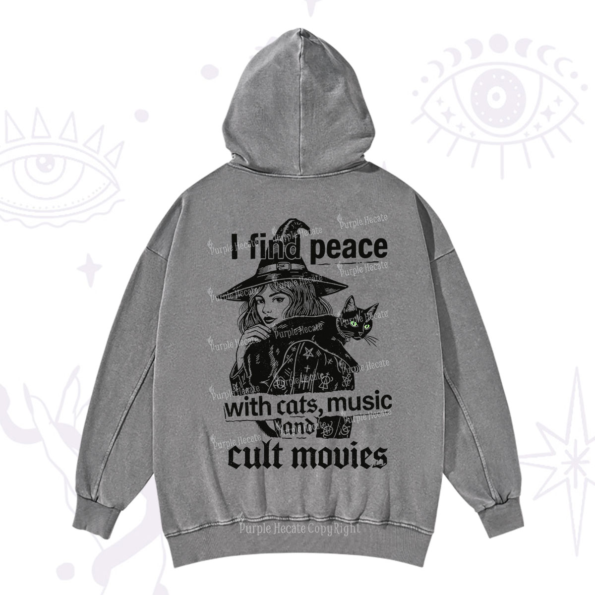 Purplehecate I Find Peace With Cats Music Cult Movies Washed Hoodie