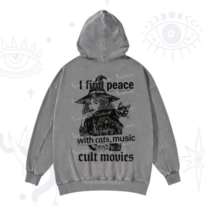 Purplehecate I Find Peace With Cats Music Cult Movies Washed Hoodie