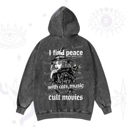 Purplehecate I Find Peace With Cats Music Cult Movies Washed Hoodie
