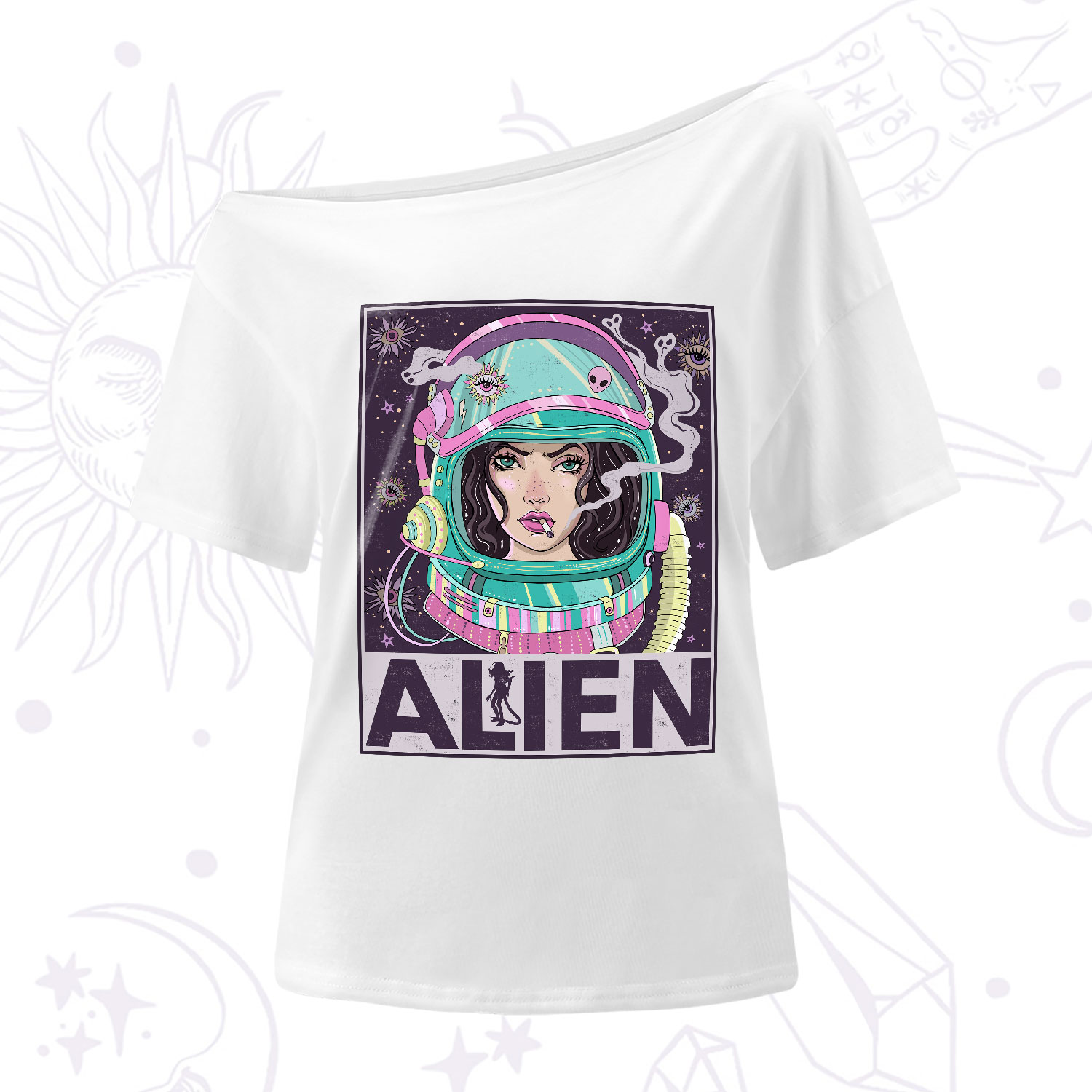 Purplehecate Galactic Encounter One-Shoulder T-Shirt