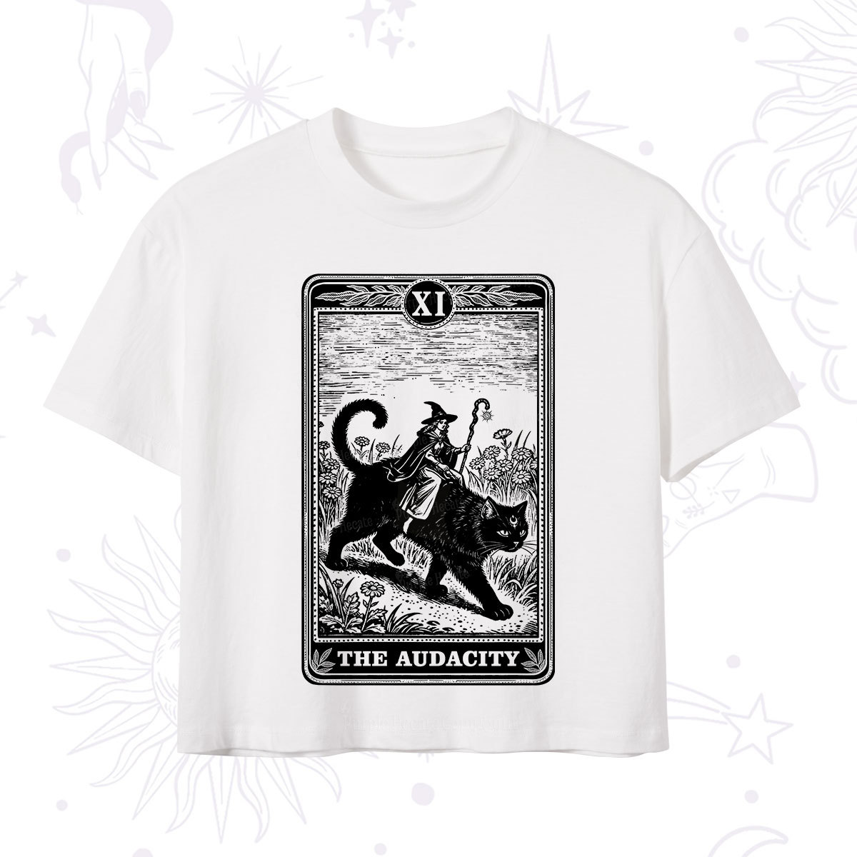 Purplehecate The Audacity Wizard Cat Tarot Crop T-Shirt