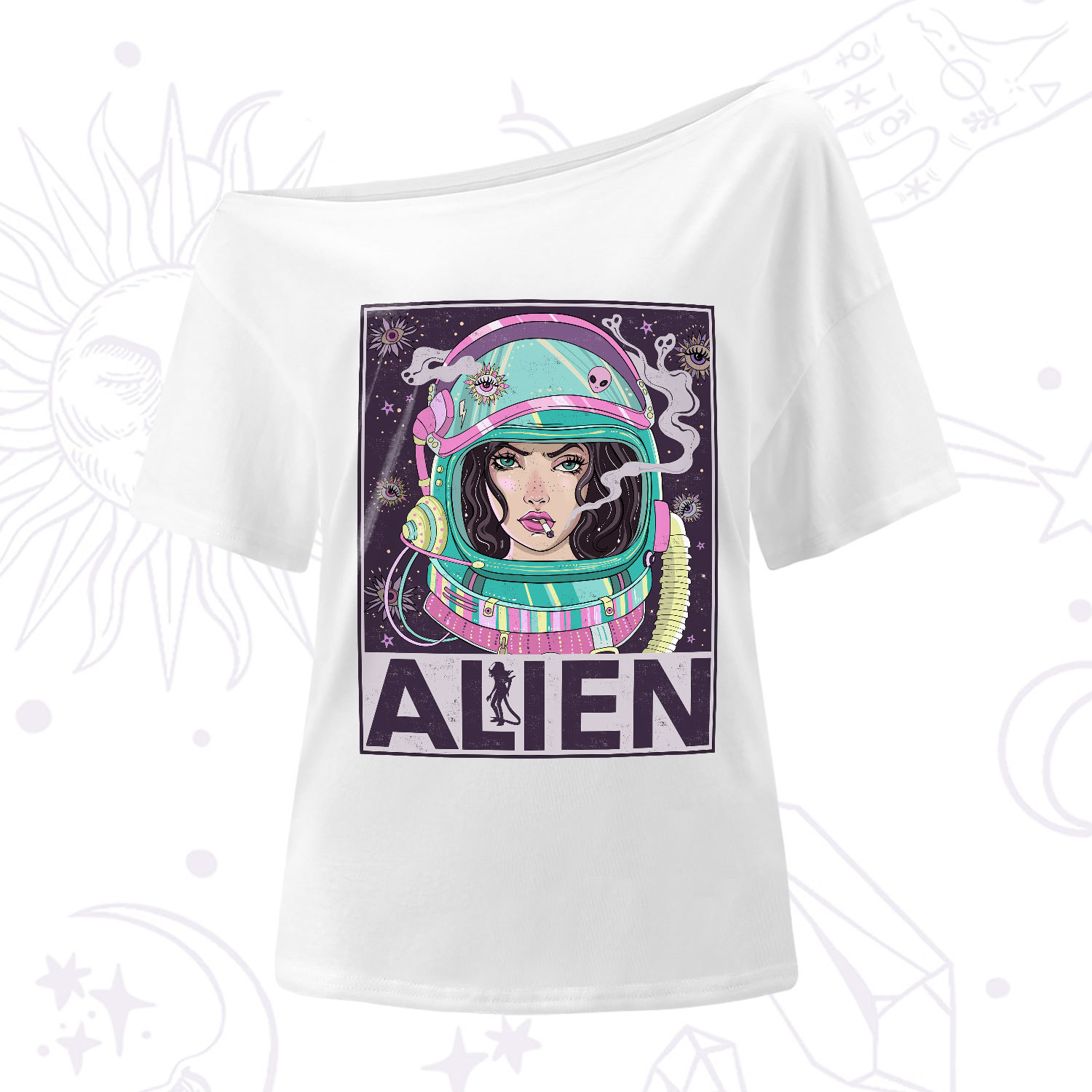 Purplehecate Galactic Encounter One-Shoulder T-Shirt