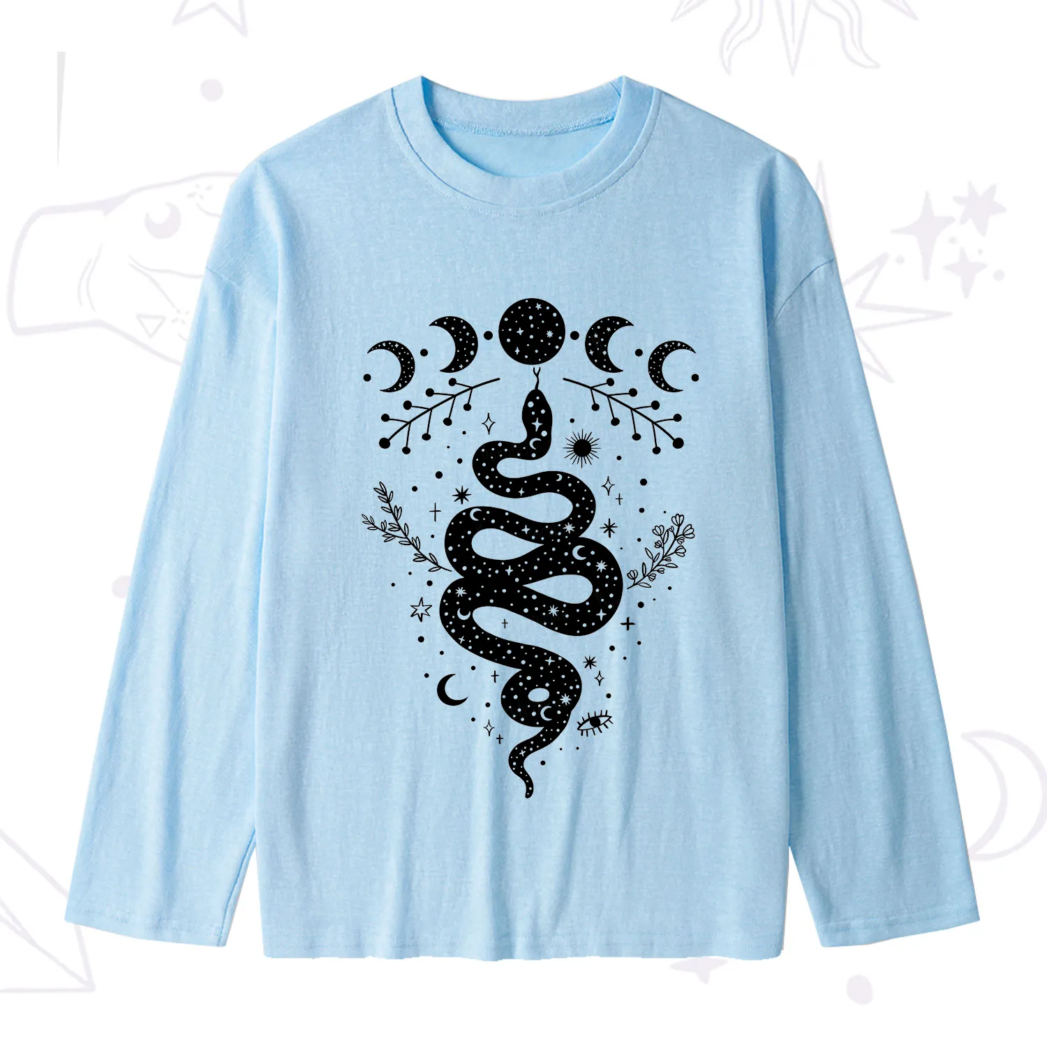 Purplehecate Snake And Moon Phase Comfort Slub Long Sleeve T-Shirt