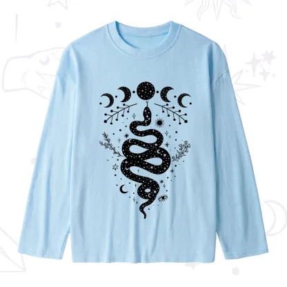 Purplehecate Snake And Moon Phase Comfort Slub Long Sleeve T-Shirt