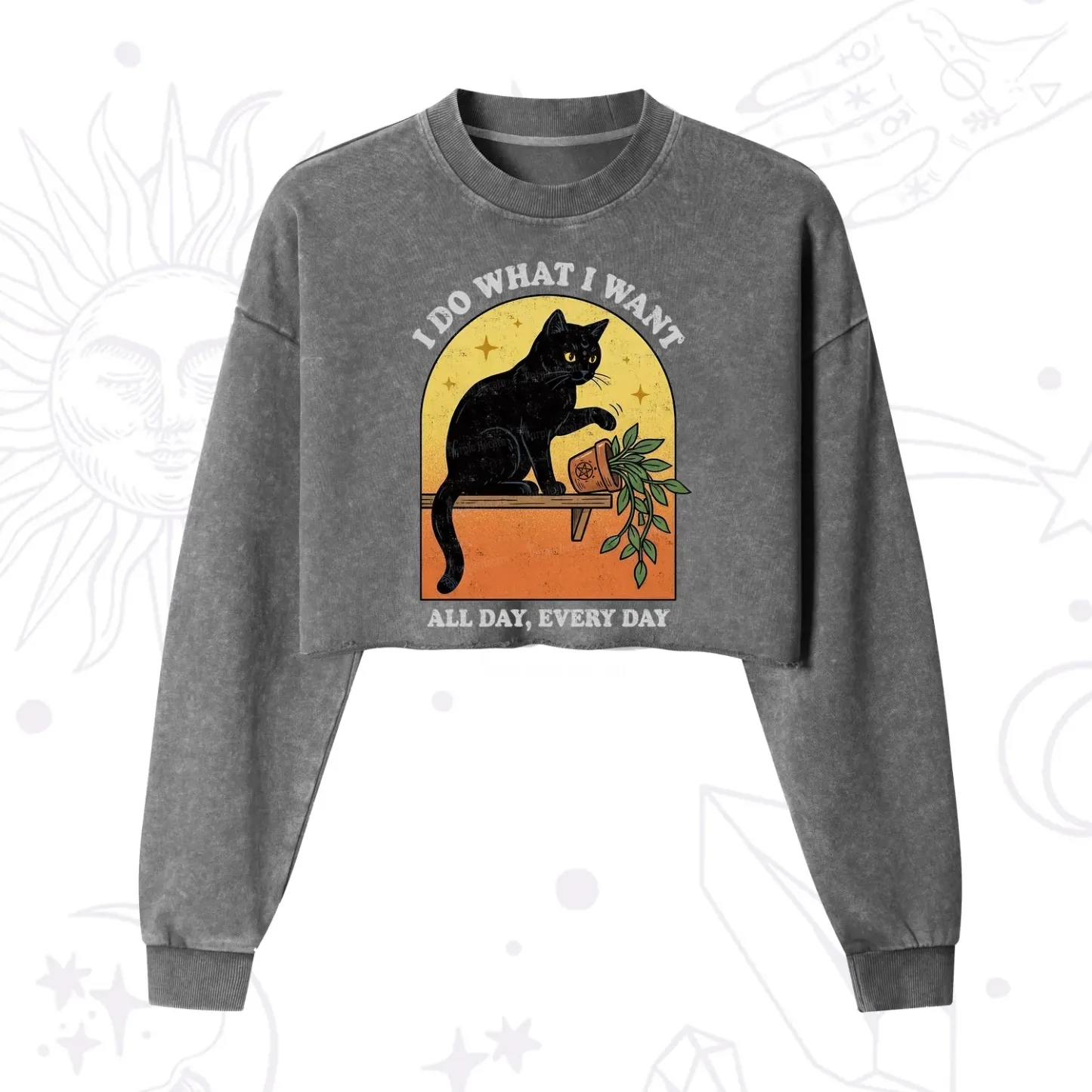 Purplehecate I Do What I Want Funny Black Cat Cropped Washed Sweatshirt