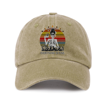 Purplehecate Everything Is Fine Skeleton Baseball Cap