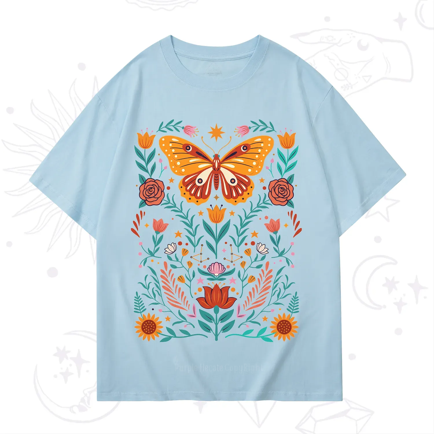 Purplehecate Boho Colorful Celestial Butterfly T-Shirt