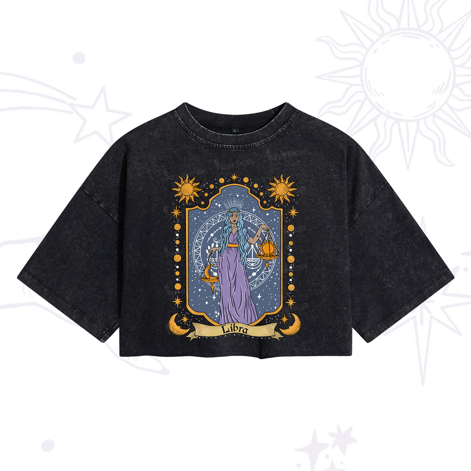 Purplehecate Libra Zodiac Washed Cropped T-Shirt