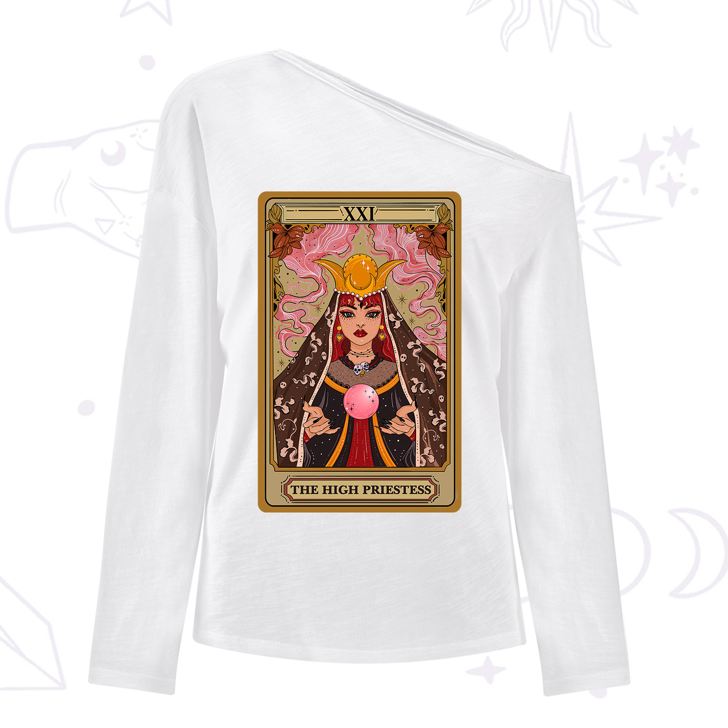 Purplehecate The High Priestess Prophecy Tarot One Shoulder Long Sleeve Shirt