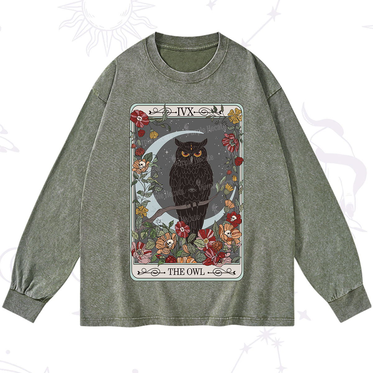 Purplehecate The Owl Tarot Washed Long Sleeve Shirt