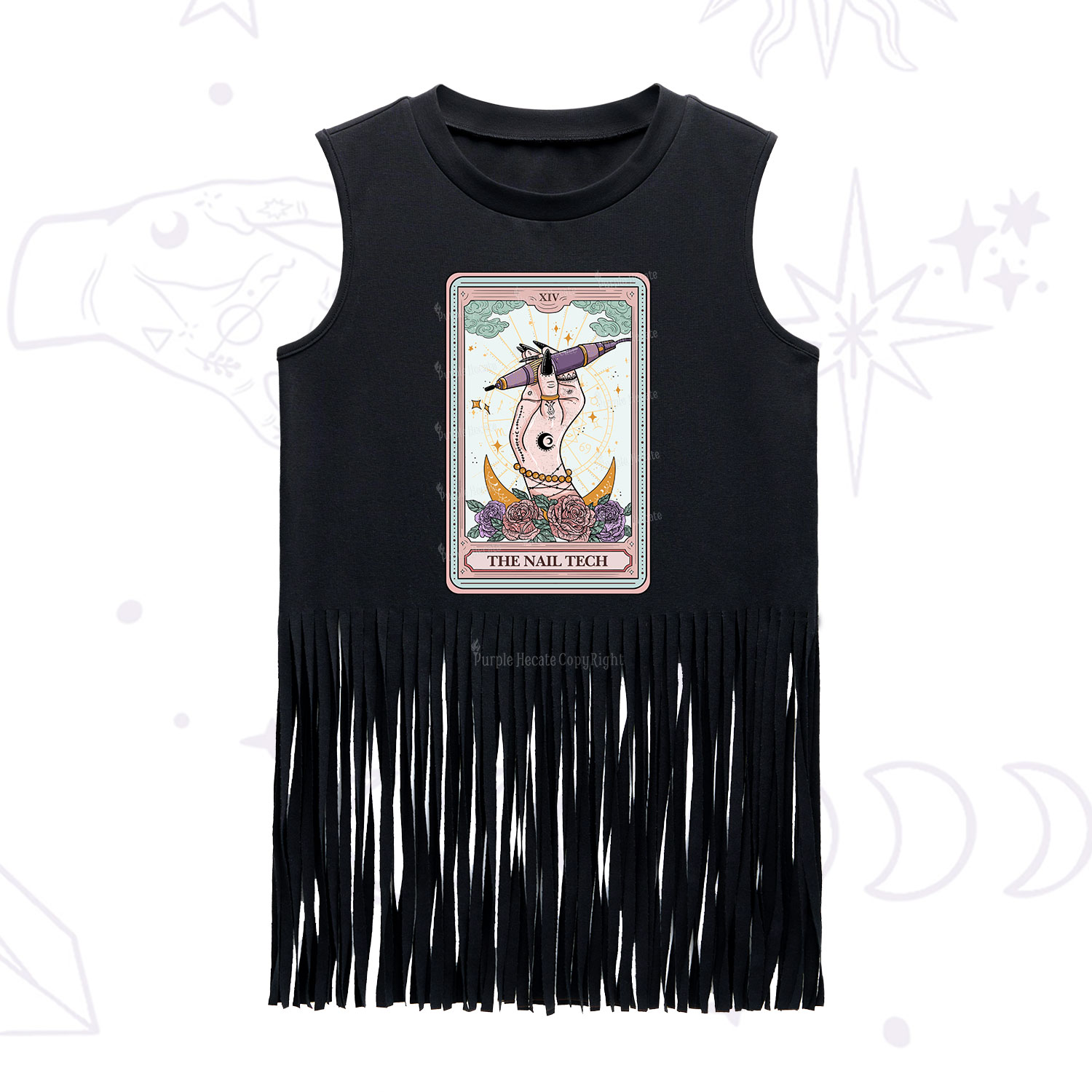 Purplehecate The Nail Tech Tarot Card Fringe Tank Top