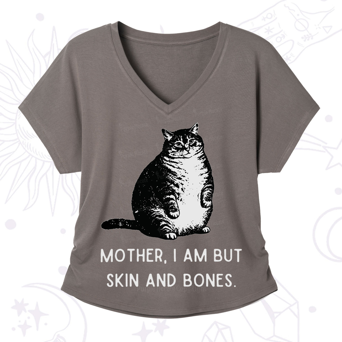 Purplehecate Cat Mother I Am But Skin And Bones V-Neck T-Shirt