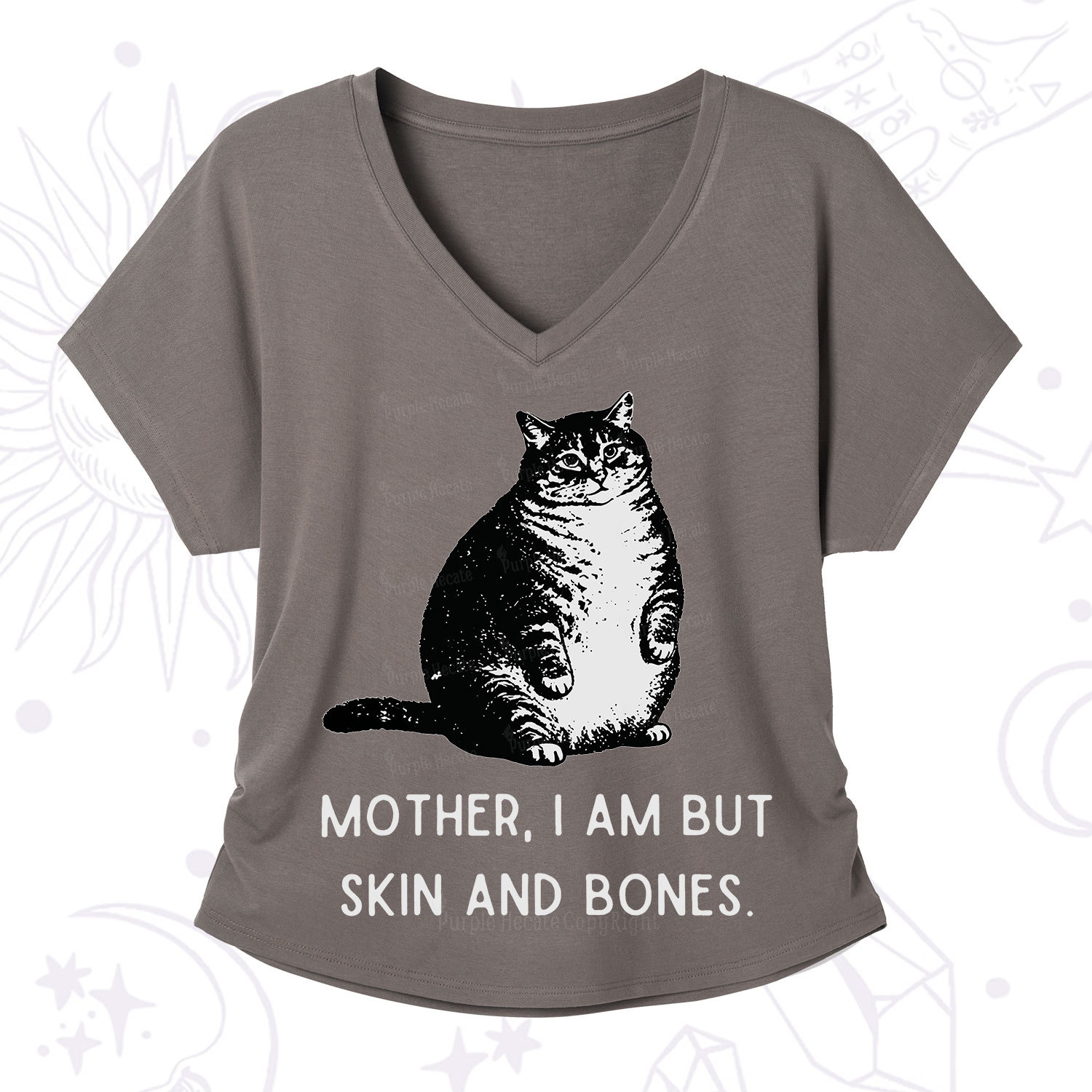 Purplehecate Cat Mother I Am But Skin And Bones V-Neck T-Shirt