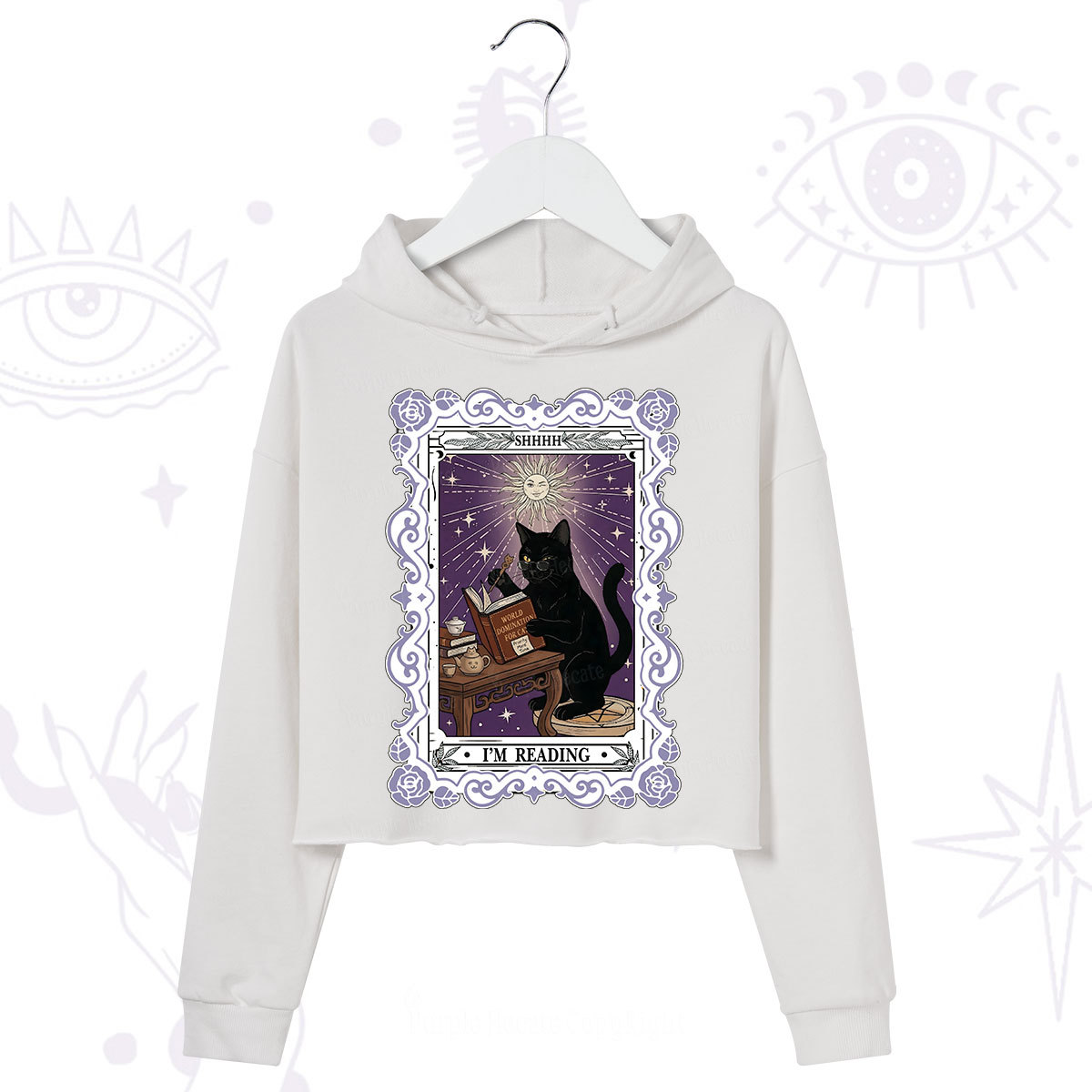 Purplehecate The Reading Cat Tarot Crop Hoodie