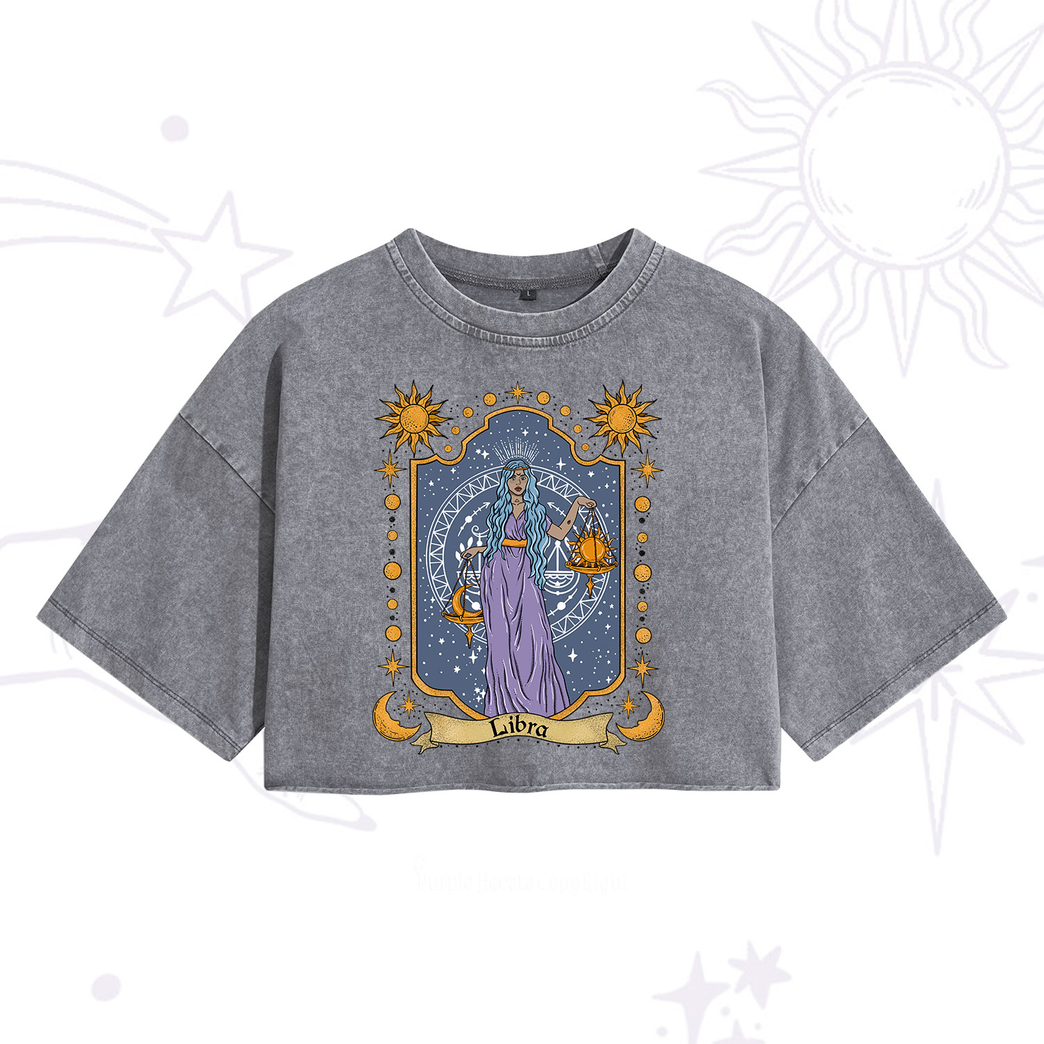 Purplehecate Libra Zodiac Washed Cropped T-Shirt