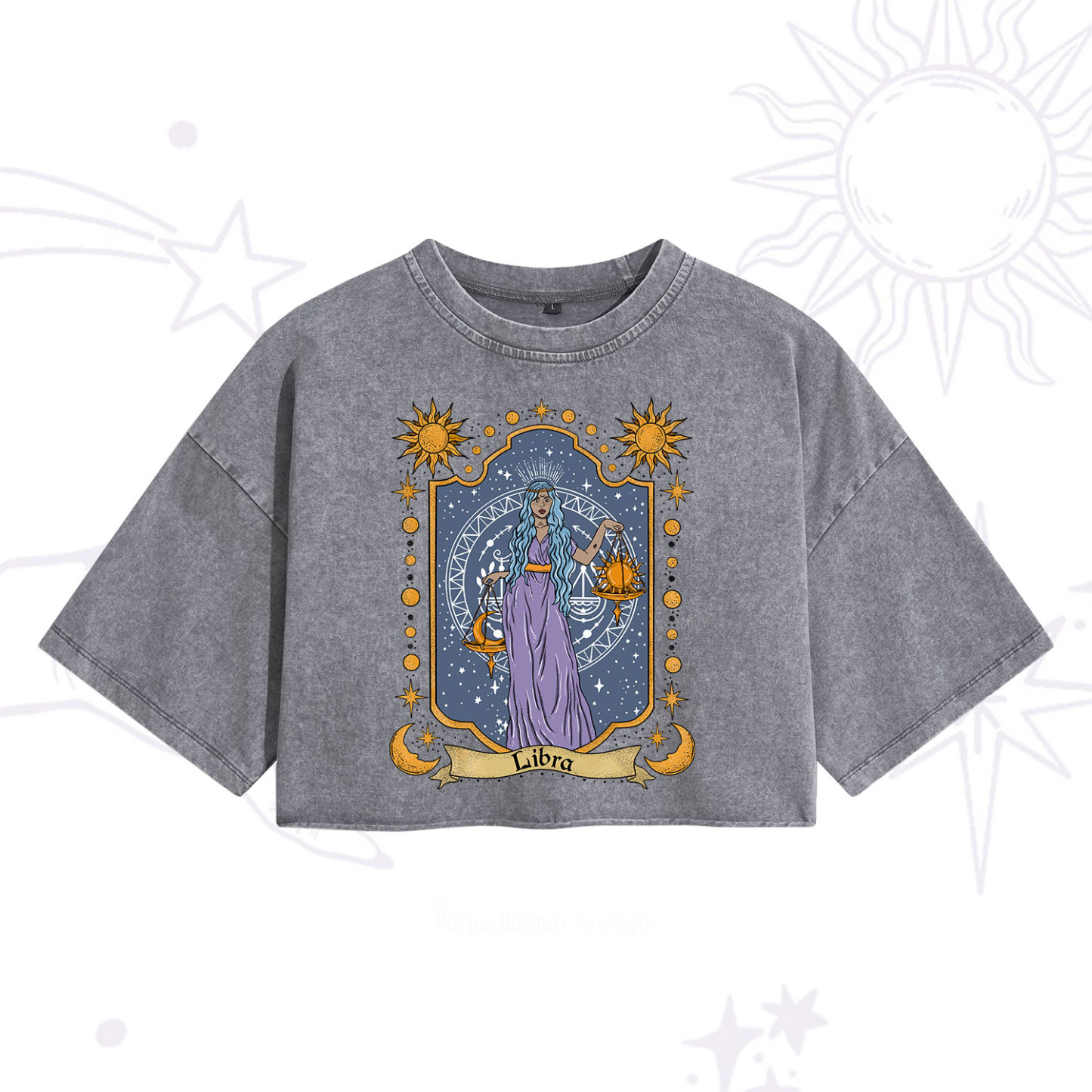 Purplehecate Libra Zodiac Washed Cropped T-Shirt