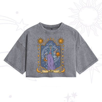 Purplehecate Libra Zodiac Washed Cropped T-Shirt