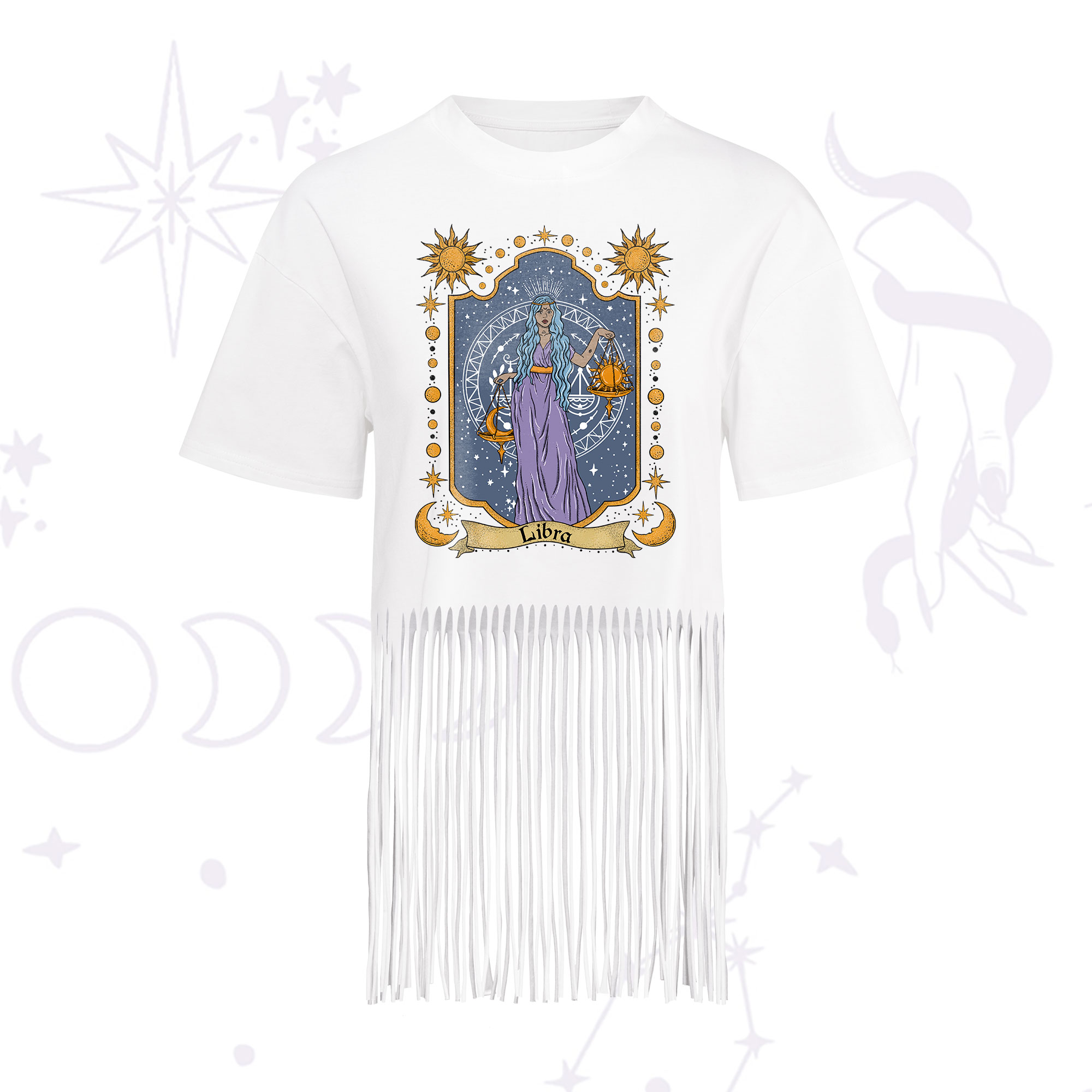 Purplehecate Libra Zodiac Fringe Hem T-Shirt