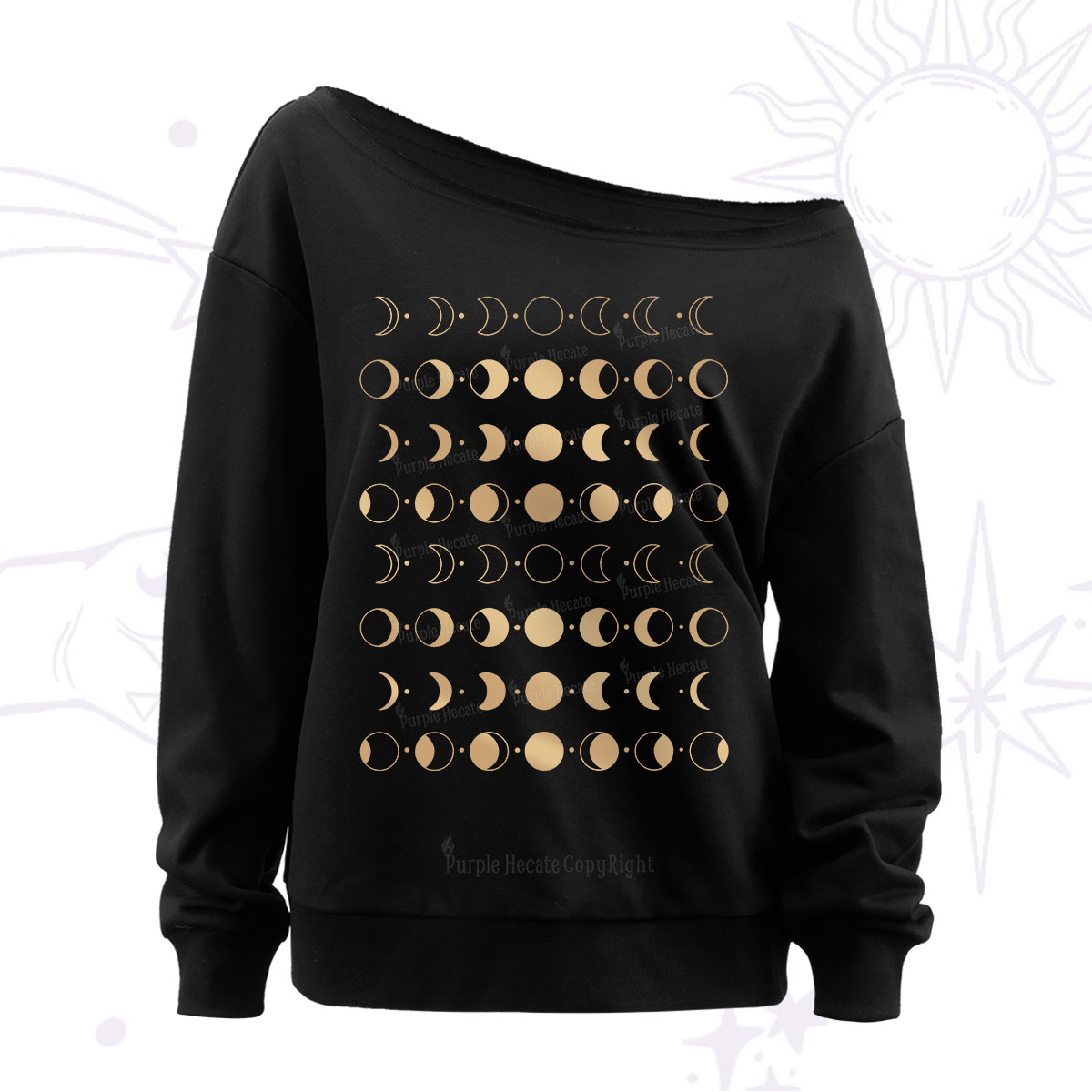 Purplehecate Phases Of Moon Off The Shoulder Sweatshirt
