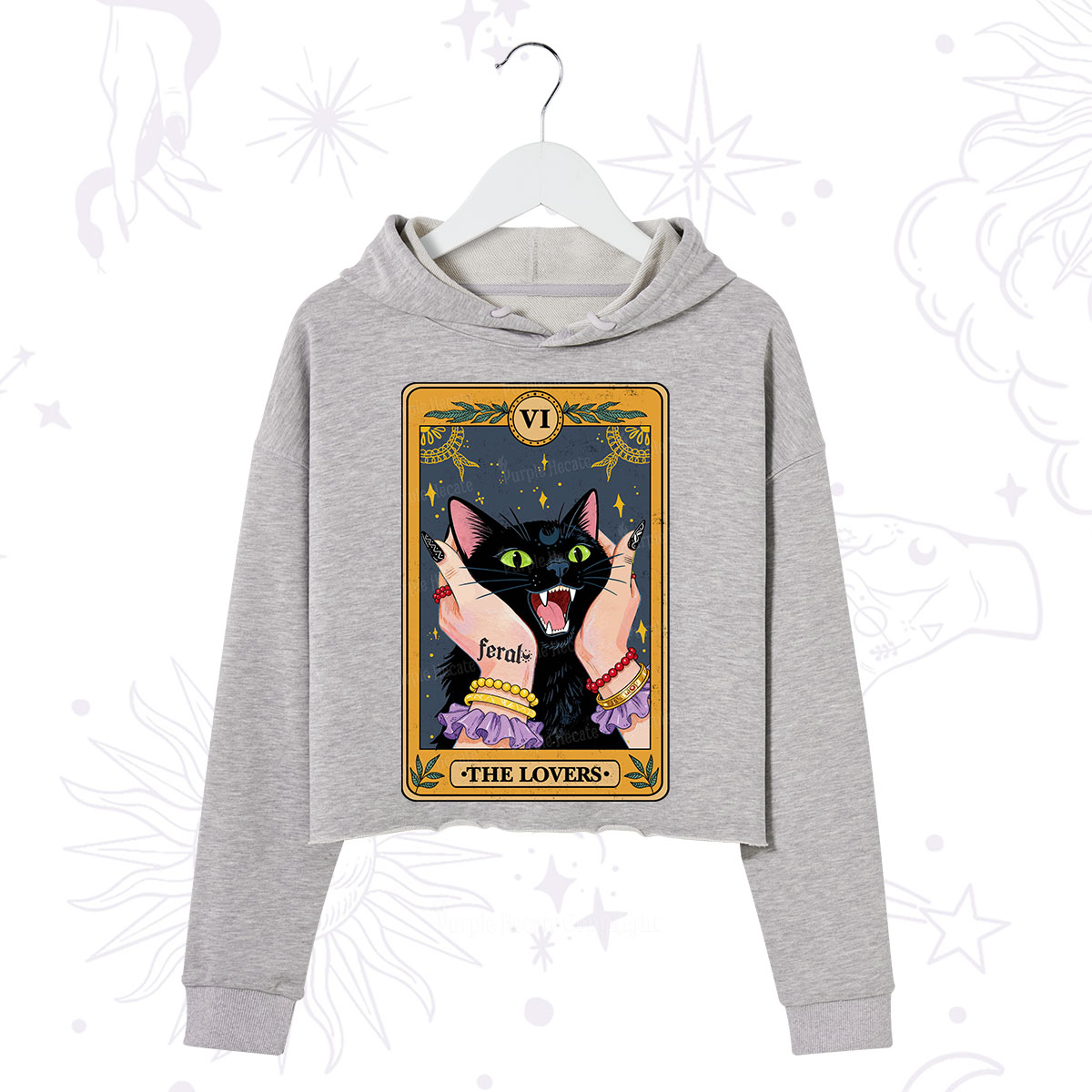 Purplehecate The Lovers Tarot Feral Cat Crop Hoodie
