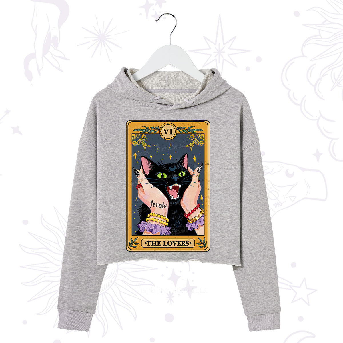 Purplehecate The Lovers Tarot Feral Cat Crop Hoodie