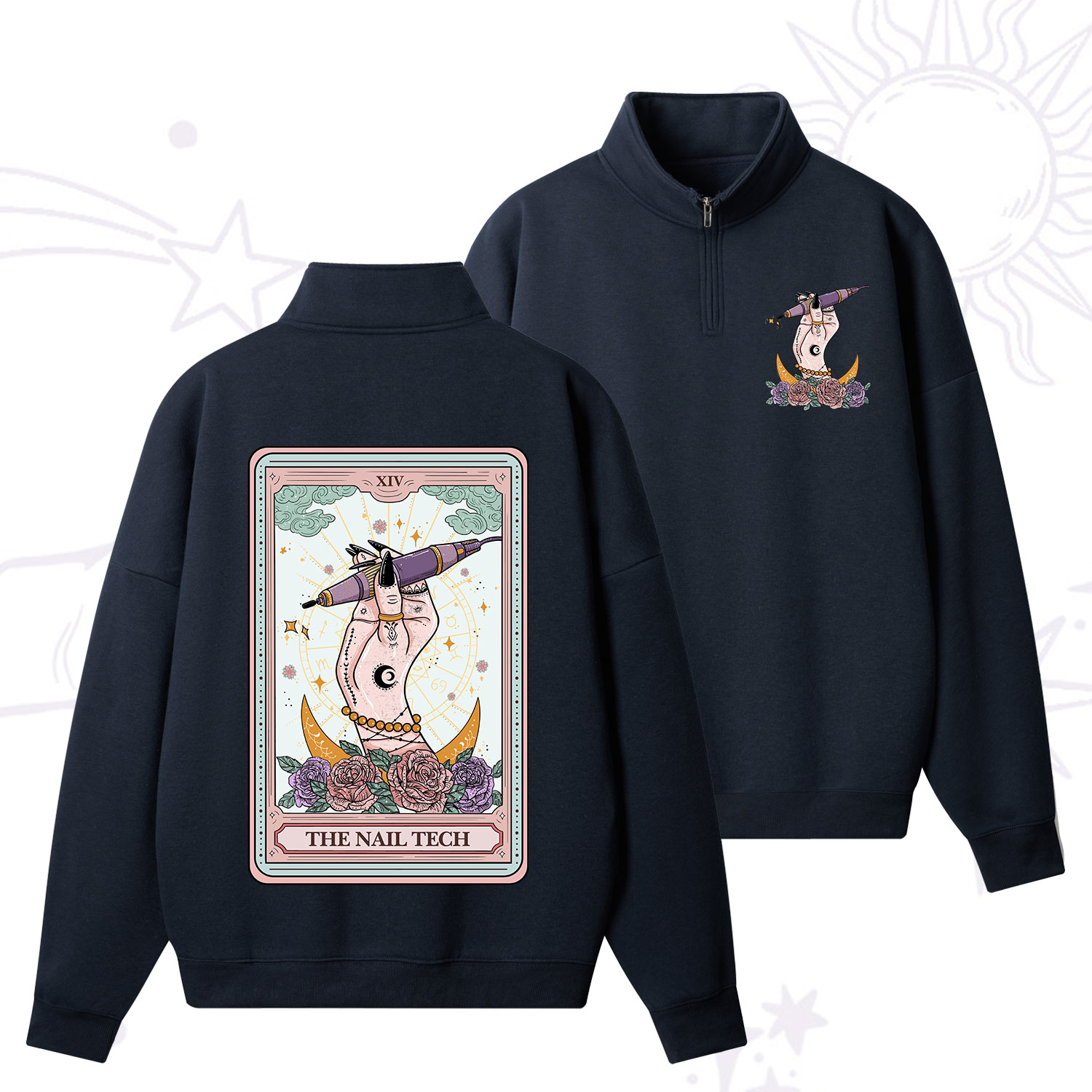 Purplehecate The Nail Tech Tarot Card Zip Fleece Sweatshirt