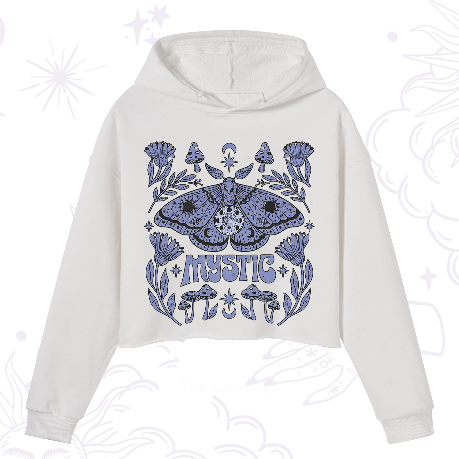 Purplehecate Celestial Moth Mushrooms Crop Hoodie