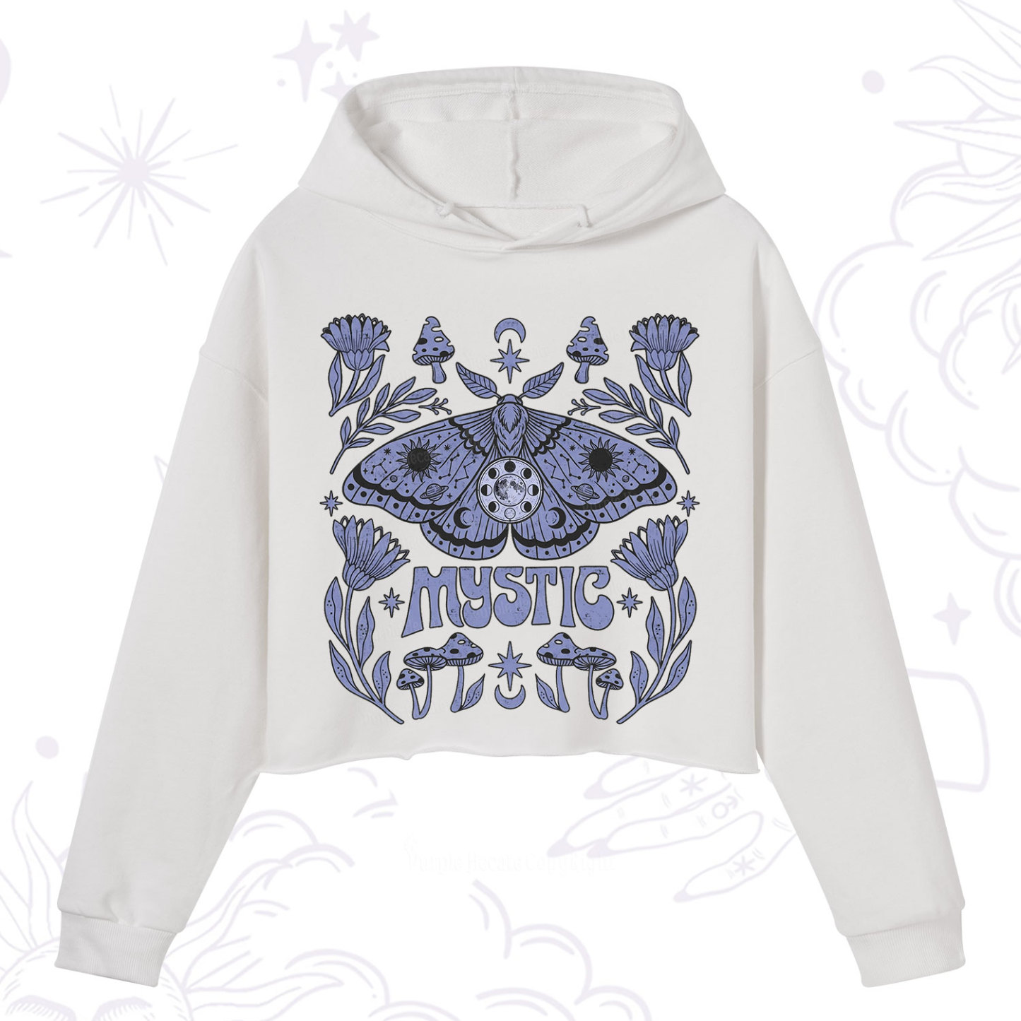 Purplehecate Celestial Moth Mushrooms Crop Hoodie