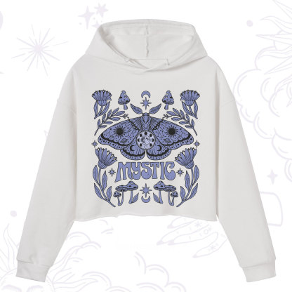 Purplehecate Celestial Moth Mushrooms Crop Hoodie