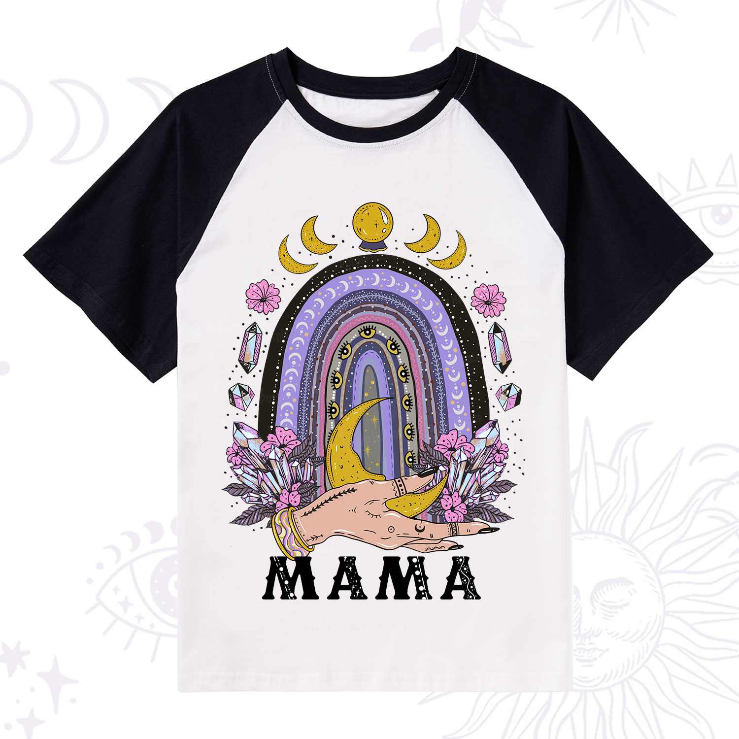 Purplehecate Gothic Mama Rainbow Raglan Short Sleeve T‑Shirt