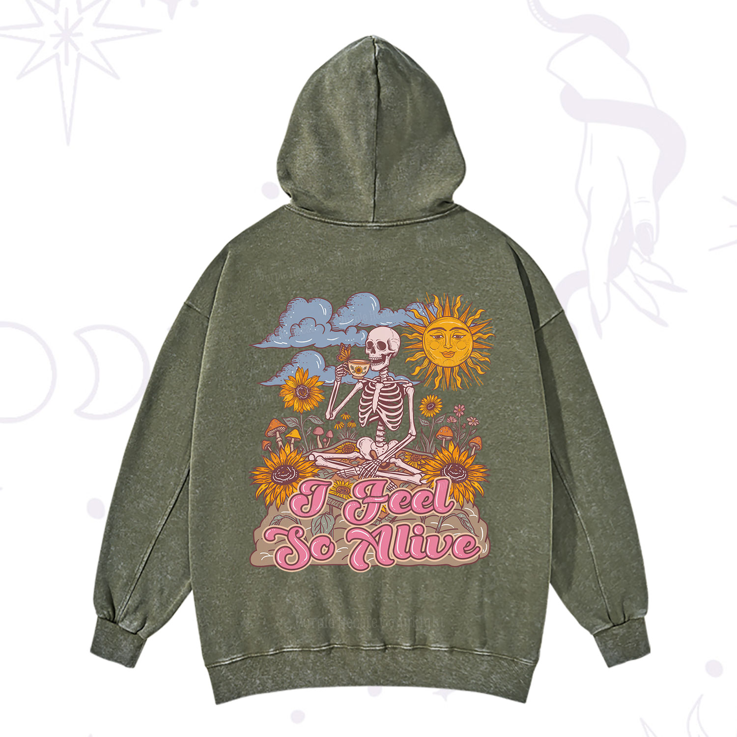 Purplehecate I feel So Alive Dancing Sarcastic Skeleton Washed Hoodie