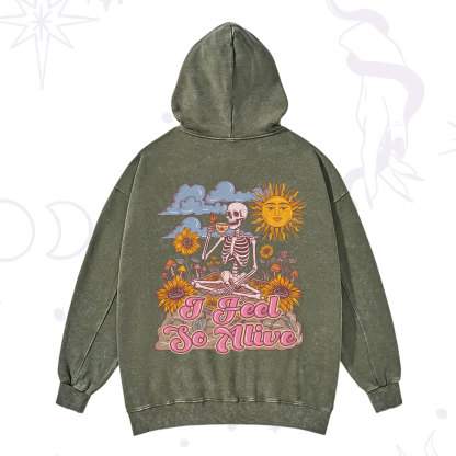 Purplehecate I feel So Alive Dancing Sarcastic Skeleton Washed Hoodie