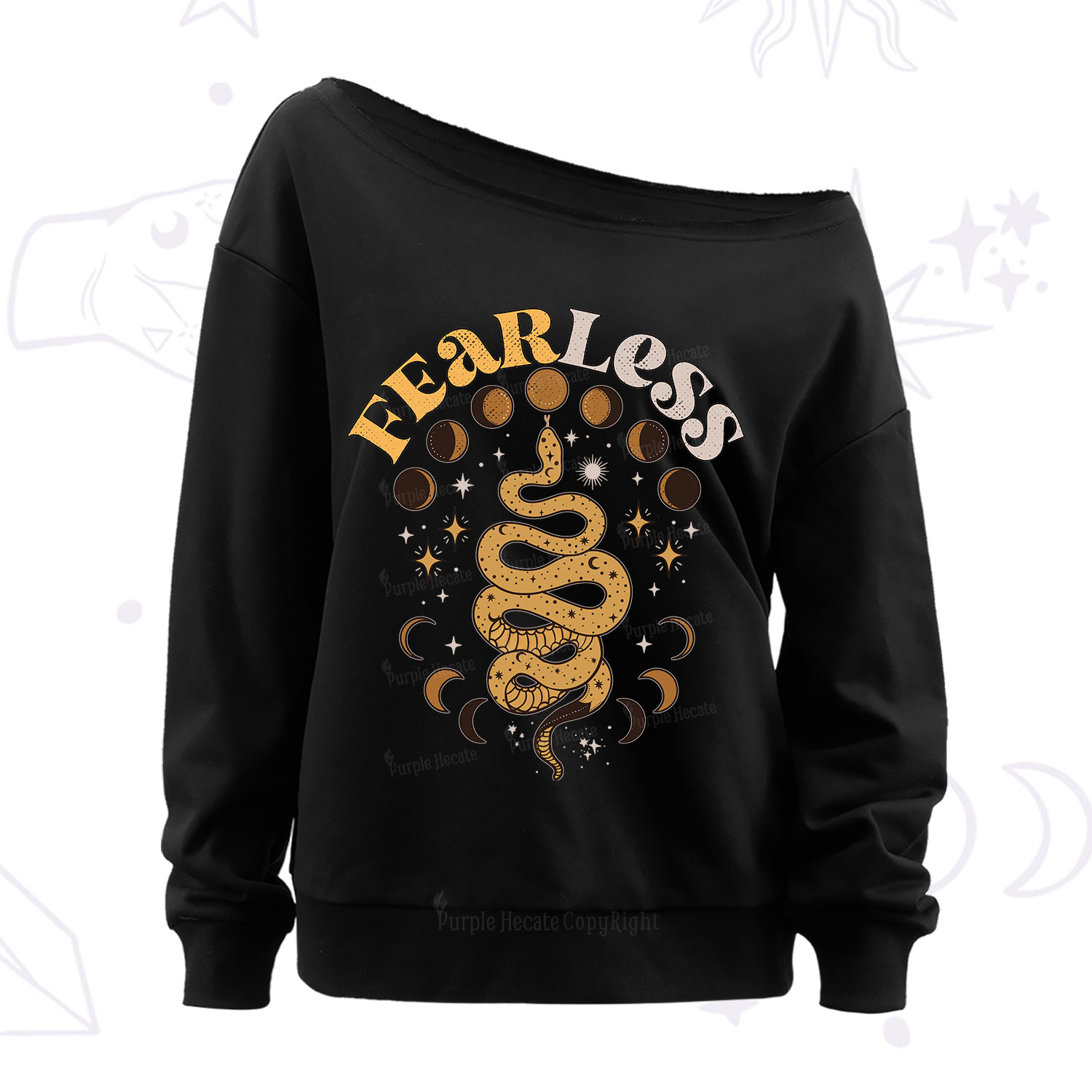 Purplehecate Fearless Serpent of the Moon Phases Off The Shoulder Sweatshirt