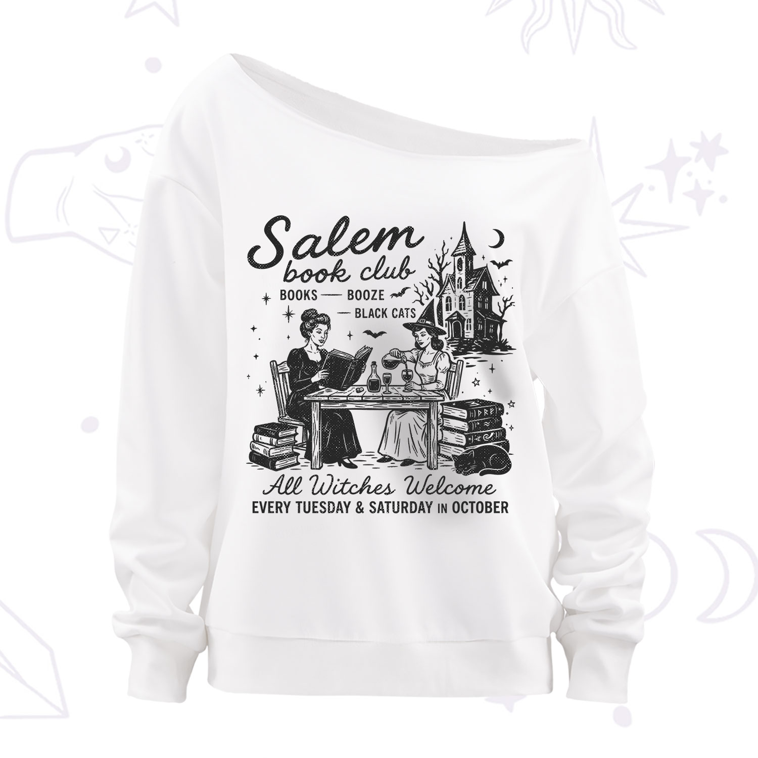 Purplehecate Salem Book Club Off The Shoulder Sweatshirt