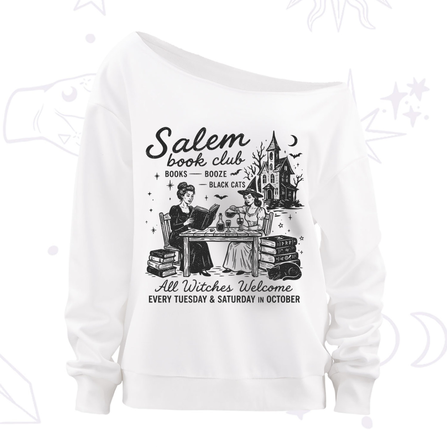 Purplehecate Salem Book Club Off The Shoulder Sweatshirt