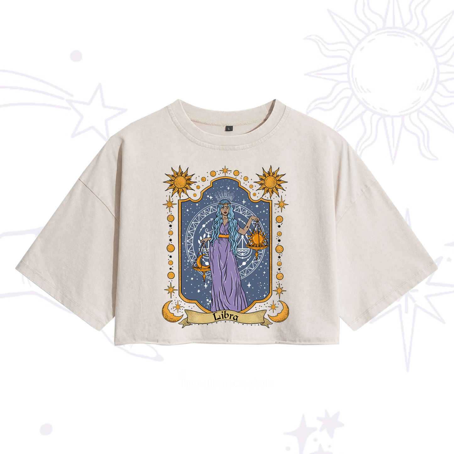 Purplehecate Libra Zodiac Washed Cropped T-Shirt