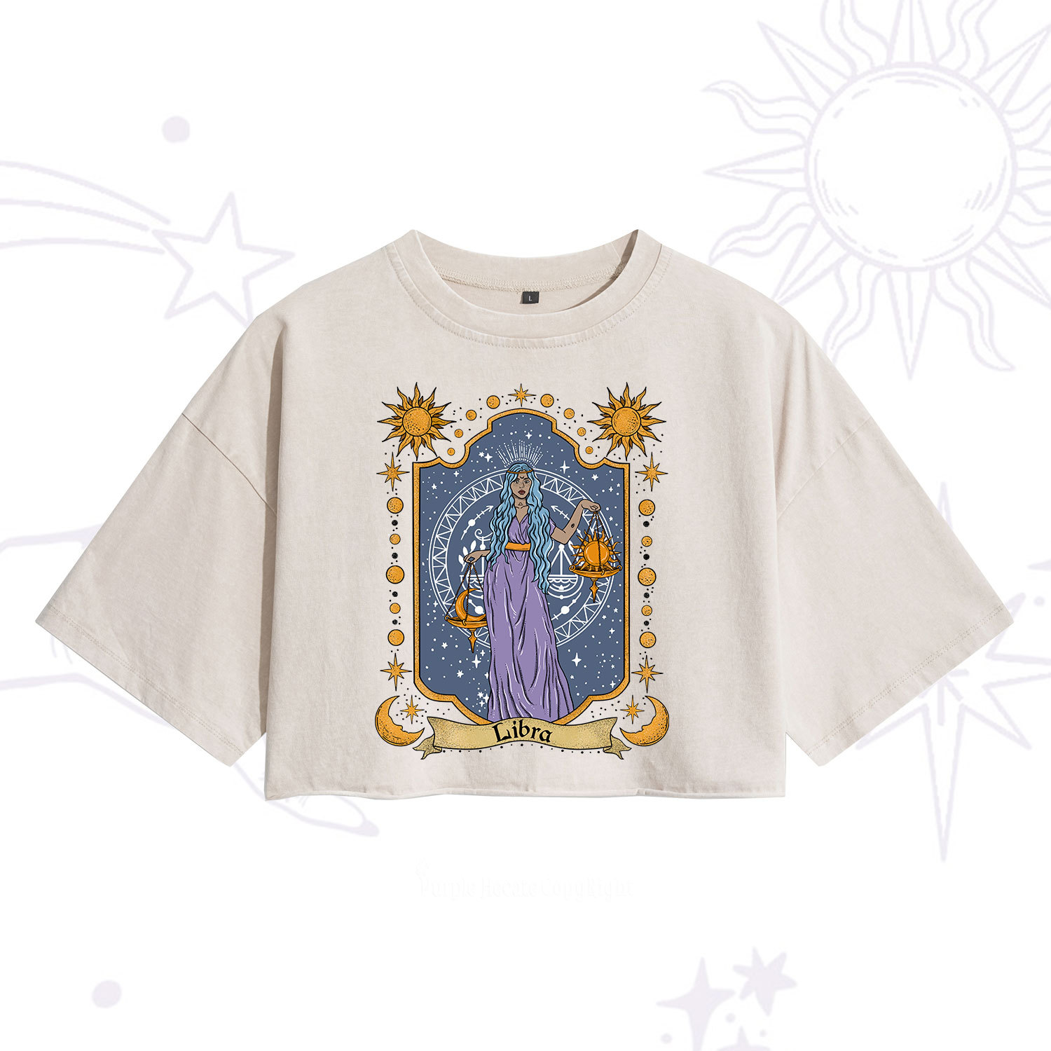 Purplehecate Libra Zodiac Washed Cropped T-Shirt