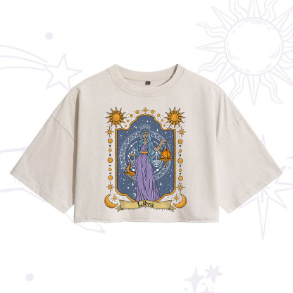Purplehecate Libra Zodiac Washed Cropped T-Shirt