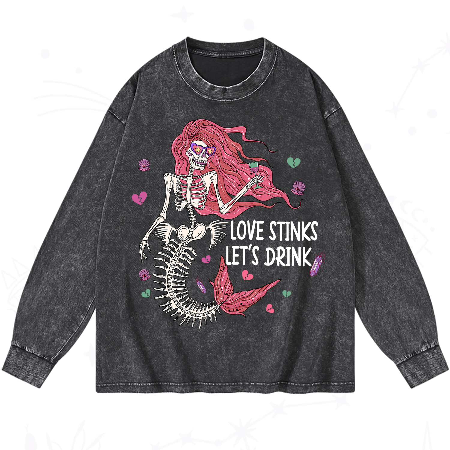 Purplehecate Love Stinks Let's Drink Valentine Washed Long Sleeve Shirt