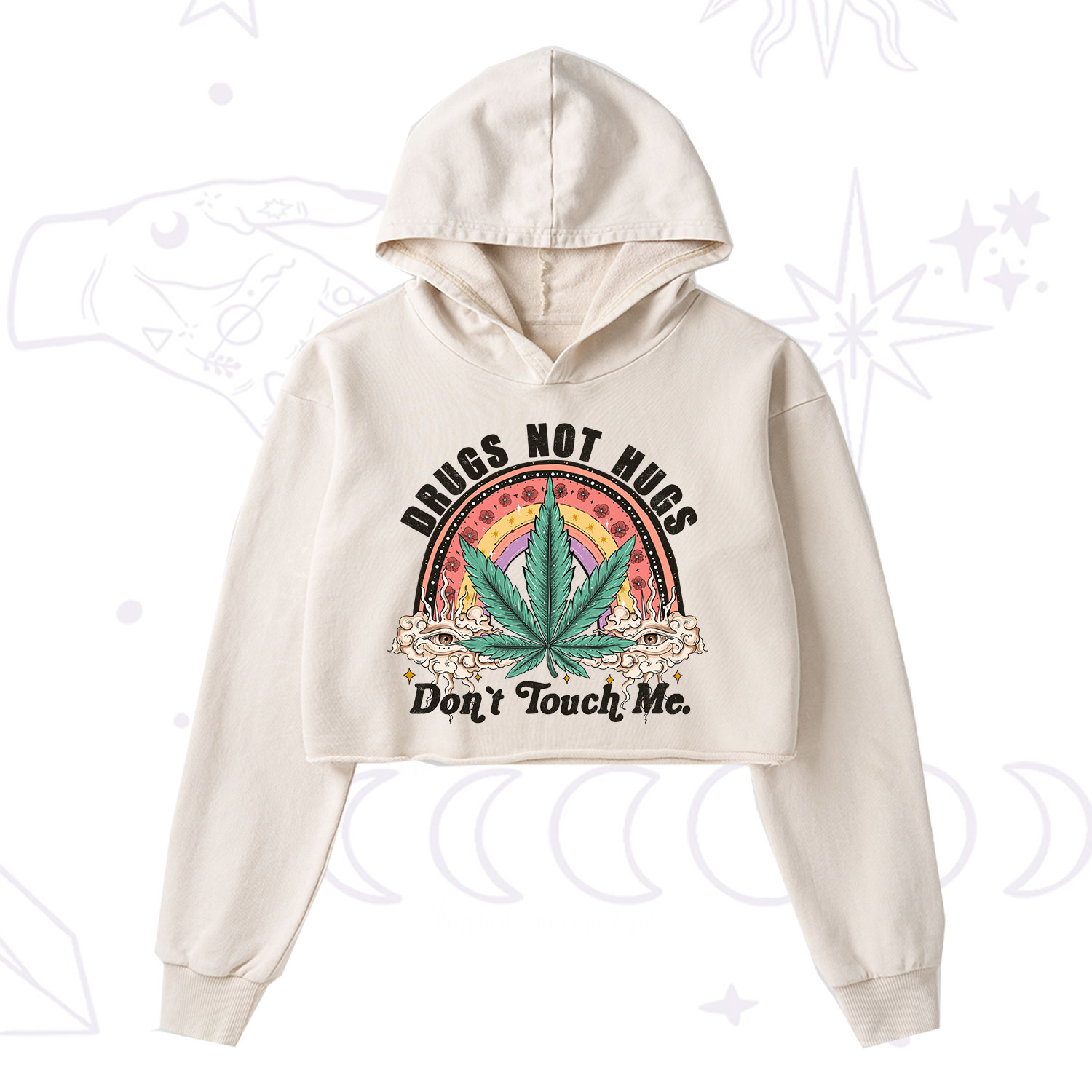 Purplehecate Drugs Not Hugs Washed Cropped Hoodie