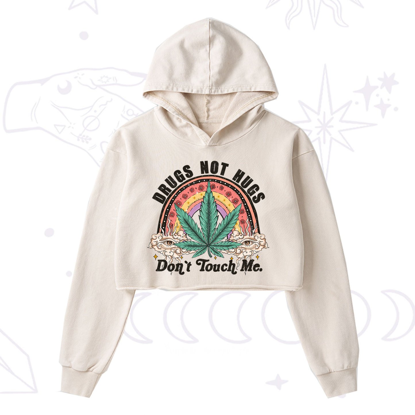 Purplehecate Drugs Not Hugs Washed Cropped Hoodie