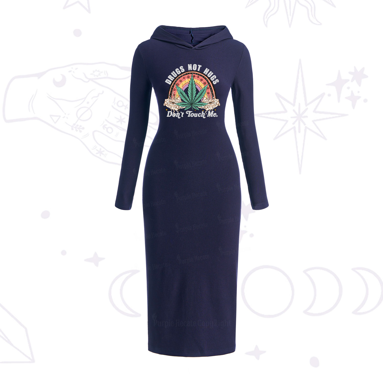 Purplehecate Drugs Not Hugs Hooded Knit Dress