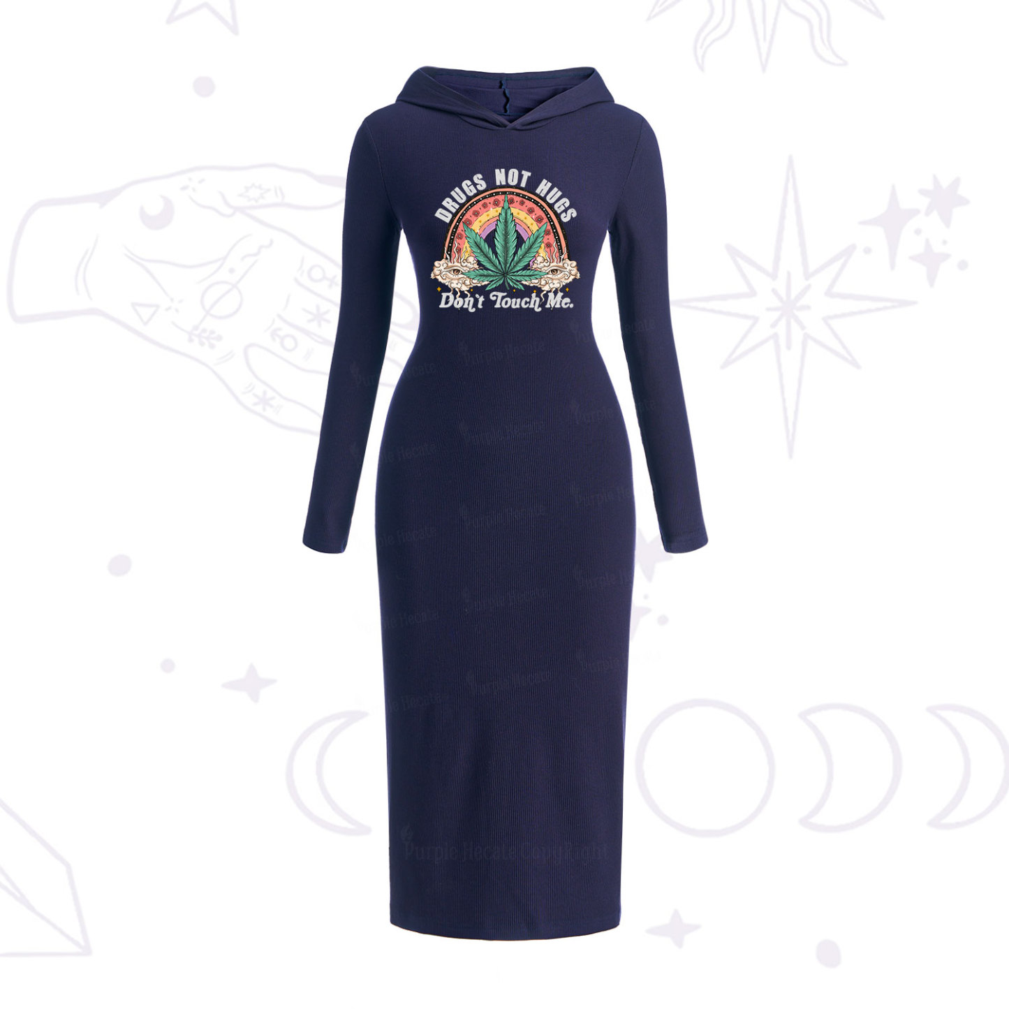 Purplehecate Drugs Not Hugs Hooded Knit Dress