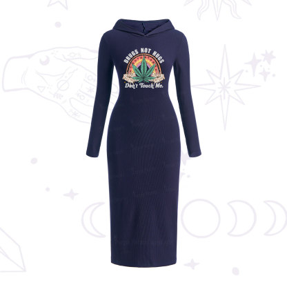 Purplehecate Drugs Not Hugs Hooded Knit Dress