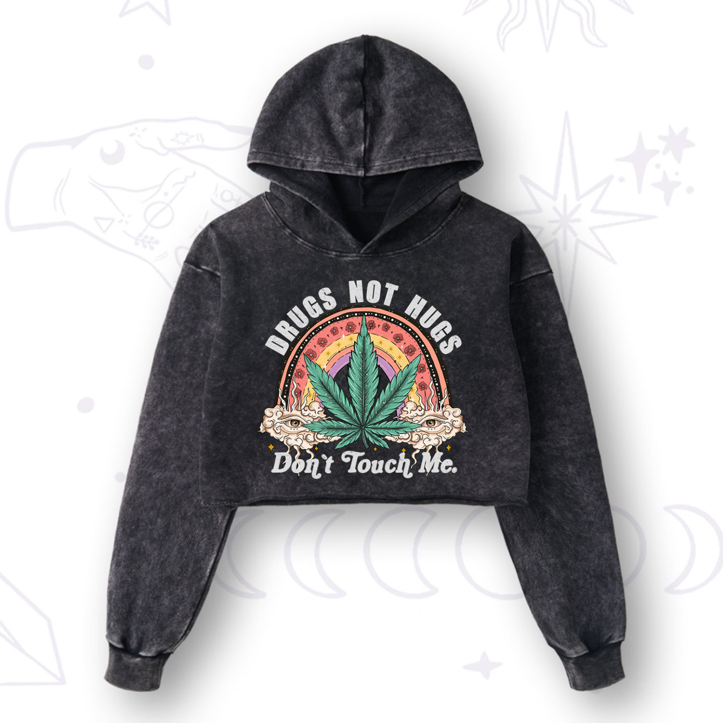 Purplehecate Drugs Not Hugs Washed Cropped Hoodie