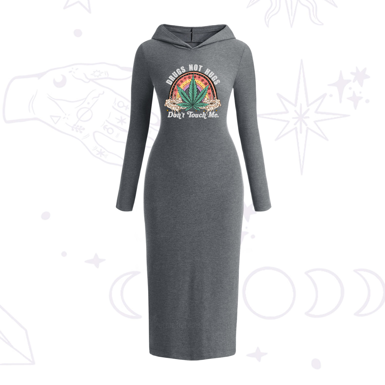 Purplehecate Drugs Not Hugs Hooded Knit Dress
