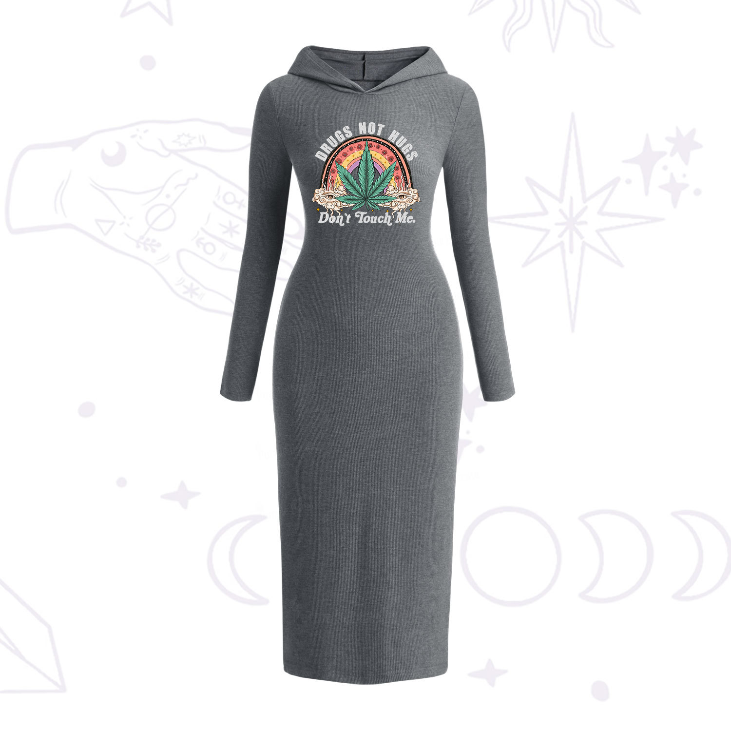 Purplehecate Drugs Not Hugs Hooded Knit Dress