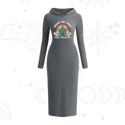 Purplehecate Drugs Not Hugs Hooded Knit Dress
