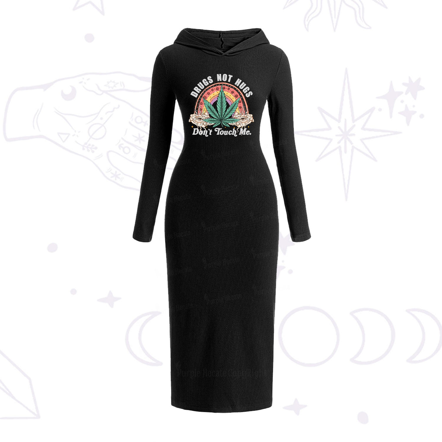 Purplehecate Drugs Not Hugs Hooded Knit Dress